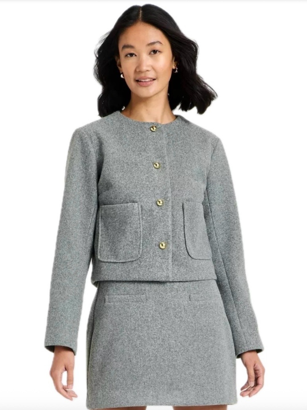 A New Day Brushed Boucle Matching Set - Jacket and Mini Skirt (Size L, Size 10)